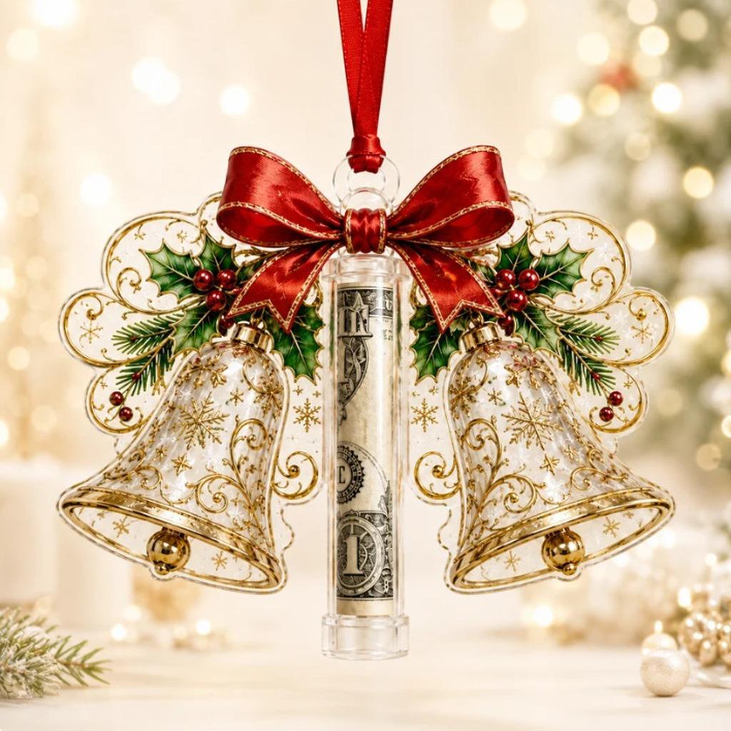 Acrylic Resin Christmas Cash Holder Ornament Reusable Hanging Cash Gift Card Holder For Christmas Tree Decoration