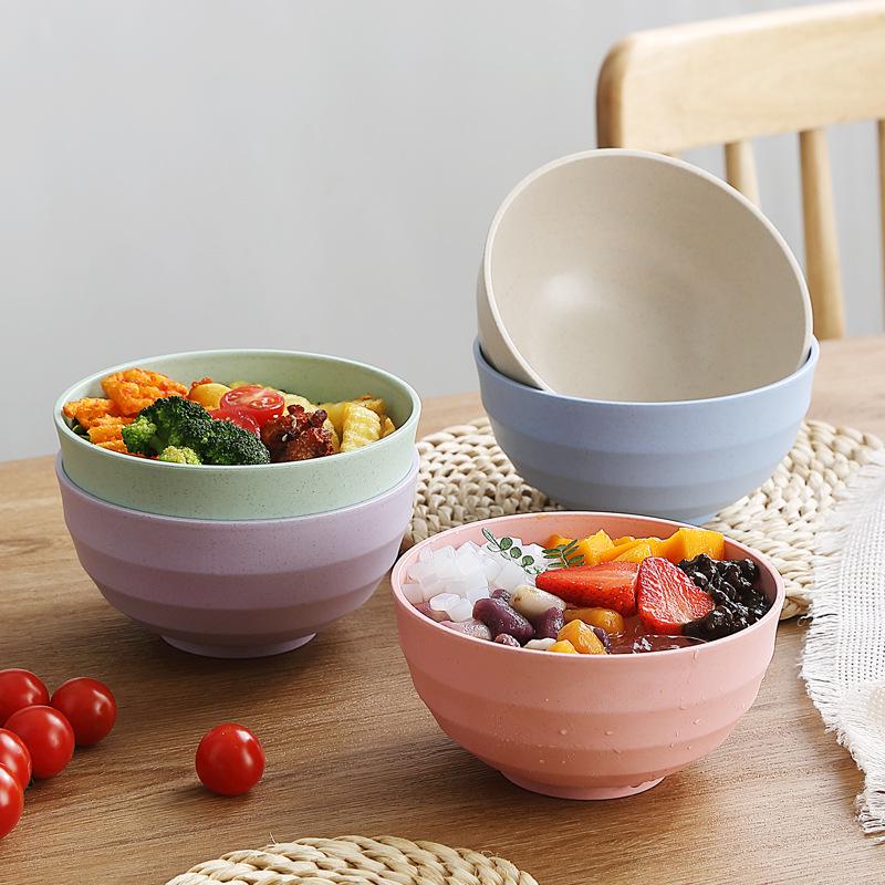 Eco-friendly Wheat Straw Rice & Salad Bowl Set - Reusable, Versatile & Durable Plastic Bowls for Instant Noodles, Rice, or Salad.