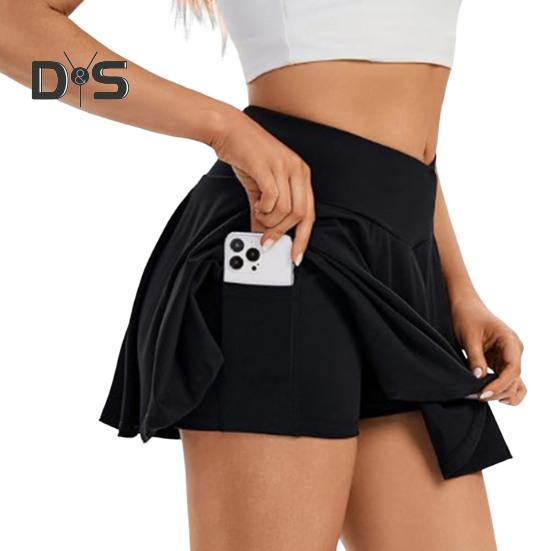

Женская юбка-шорты для йоги, спортивная юбка-шорты в стиле А-силуэта с подкладкой, однотонная, удобная, универсальная юбка из ткани XXL чёрный