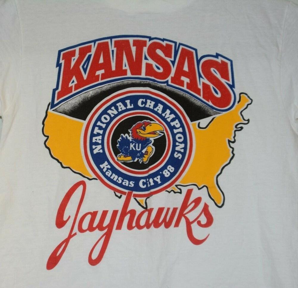 Футболка Kansas Jayhawks Чемпионы страны Белая футболка Размеры JJ5169 Унисекс Футболка XXL