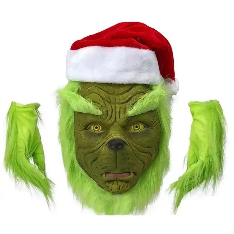 New Christmas Costume Cosplay Clothes Dress Up Santa Claus Weird Green Haired Monster Grinch Party Performance Costume