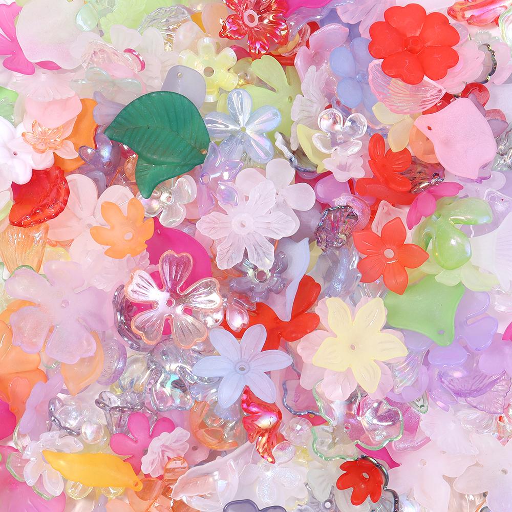 50g/lot Multistyle Acrylic Beads Colorful Flower Leaf Shape Loose Spacer Beads For DIY Handmade Phone Chain Keychain Accessories