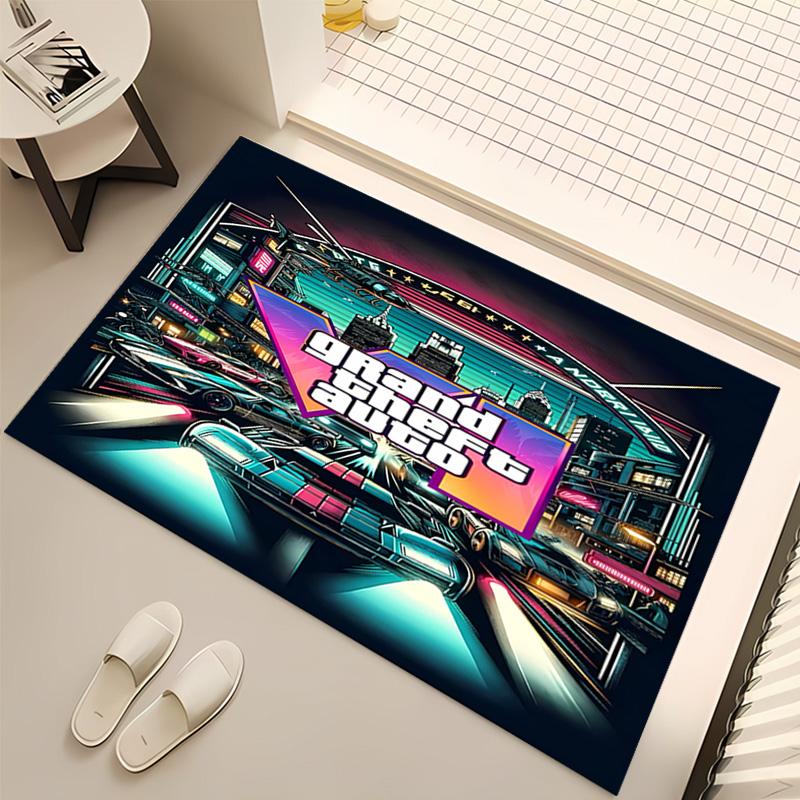 1 Stück Spiel Grand Theft Auto Druck Teppich - Weich, Waschbar, Rutschfest, Innenmatte, Wohnzimmer, Heimbüro Dekorativer Teppich, Büro Dekorativ