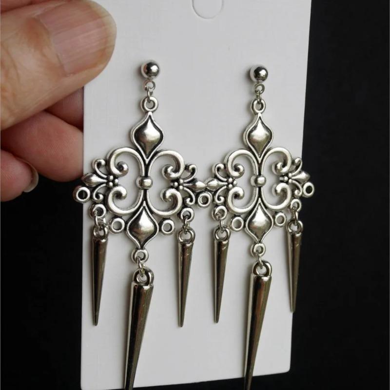 Vintage Gotischer Hofstil Quasten Ohrhänger Für Damen Silberfarbe Goth Punk Schmuck Zubehör