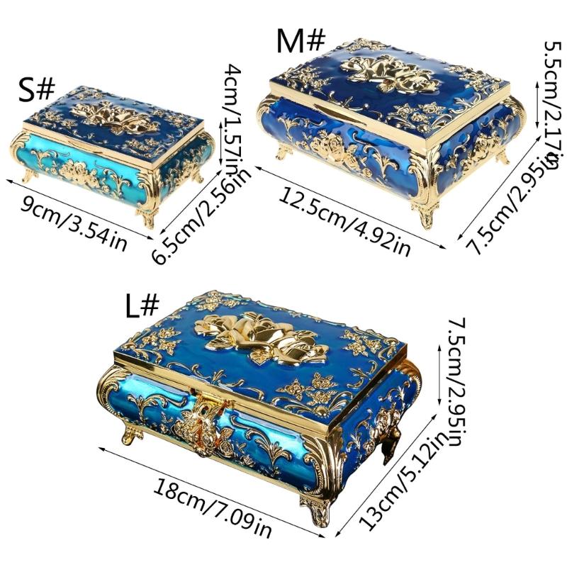 Vintage Metal Jewelry Box Trinket Storage Box for Rings Earrings Necklace Treasure Chest Organizer Antique Keepsake Gift