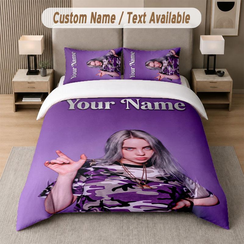 Custom Bedding Set Billie Eilish Pattern, Print Name Text 1 Duvet Cover Plus 2 Pillowcases Home Textile
