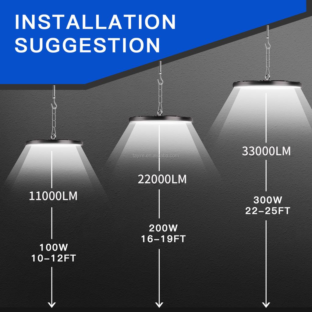 UFO High Bay LED Light 100W 200W 300W Long-Life Energy Savings Highbay Lamp for Warehouse Industrial Factories Garages Stadium
