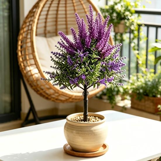 Τεχνητό Δέντρο Λεβάντας Topiary με Ακίδα Εδάφους Ανθεκτικό στην Υπεριώδη Ακτινοβολία Τεχνητοί Θάμνοι Λεβάντας Ρεαλιστικά Ψεύτικα Μωβ Φυτά Θάμνοι για Αυλή Βεράντα Patio