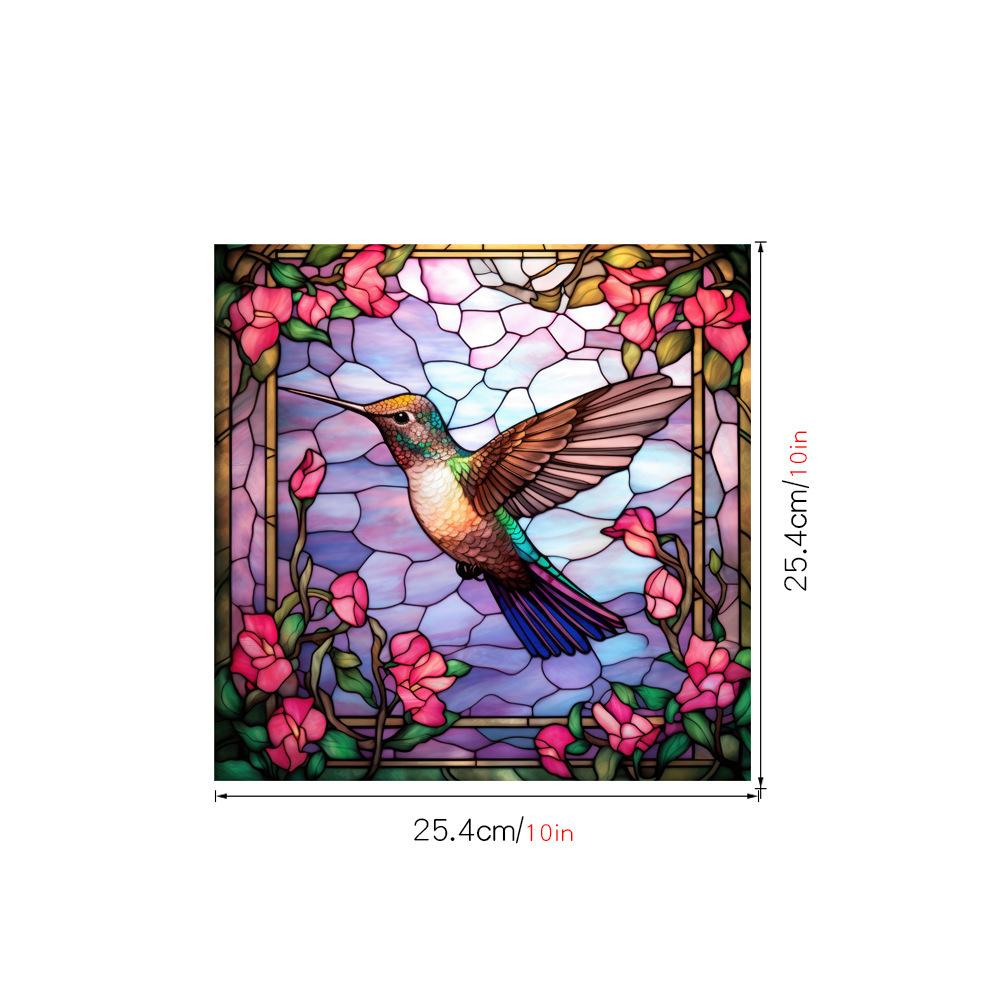 Retro Colorful Hummingbird Iris Window Glass Electrostatic Sticker Detachable Decorative Film Home Decoration