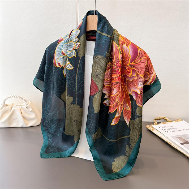 

Light Luxury Imitation Silk Printing Large Square Scarf Silk Scarf Shawl Headscarf Beach Scarf Neck Protection Scarf Women 90*90cm