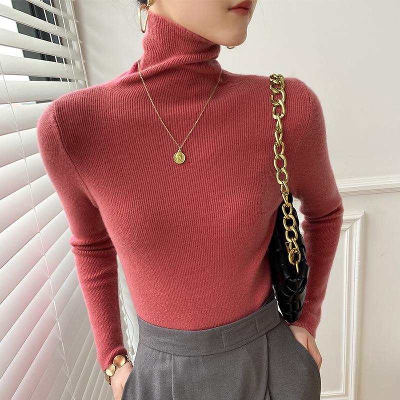 100% Wool Knitted Women Sweaters and Pullovers Long Sleeve Turtleneck Warn Female Pullover Knit Tops Jumper Clothes Wild