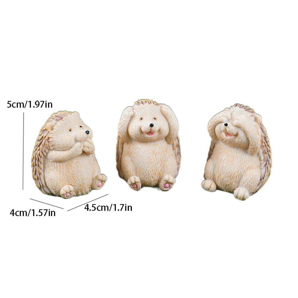 3pcs Cartoon Hedgehog Statue Resin Miniatures Figurine Crafts Animal Sculpture  Gift
