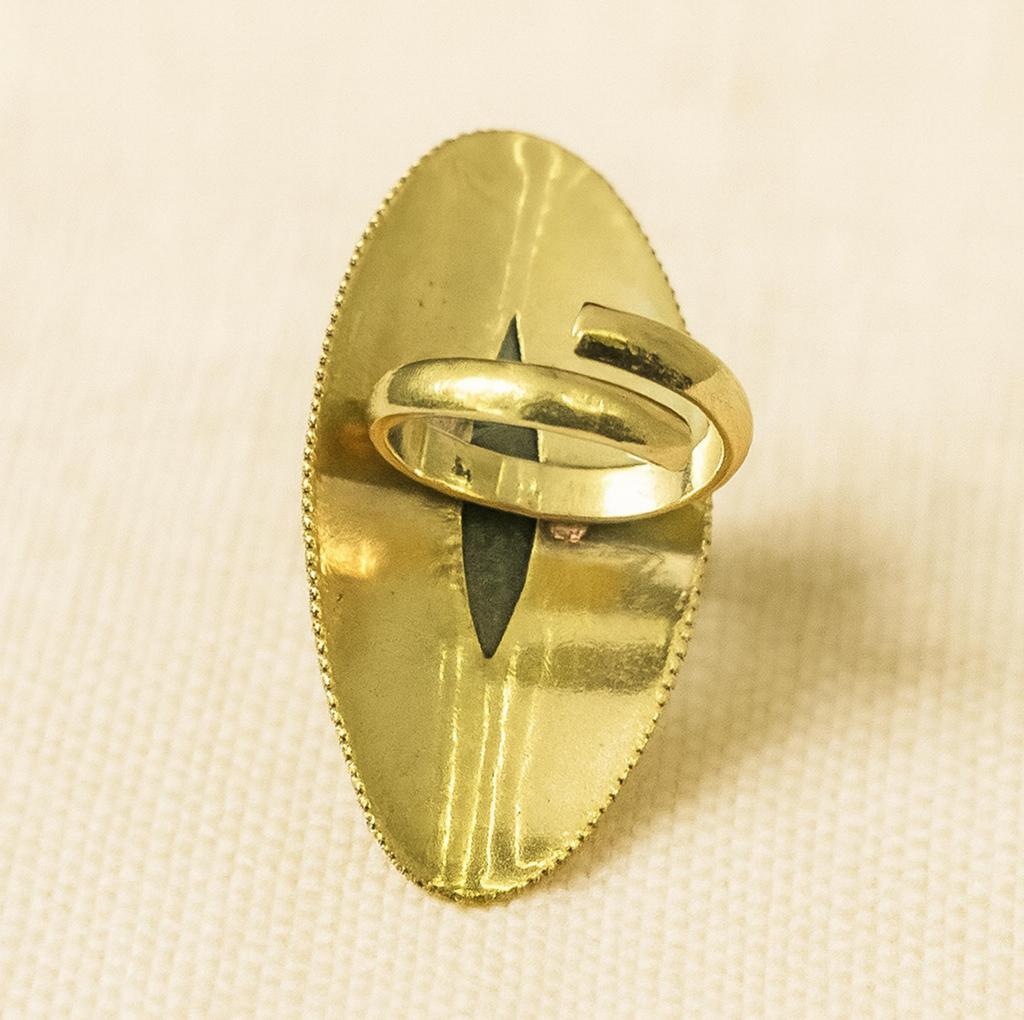 Pure Brass Marquise Cut Lapis Lazuli Gemstone Ring, Adjustable Cocktail Ring, Ornate Ethnic Filigree Detail Jewelry