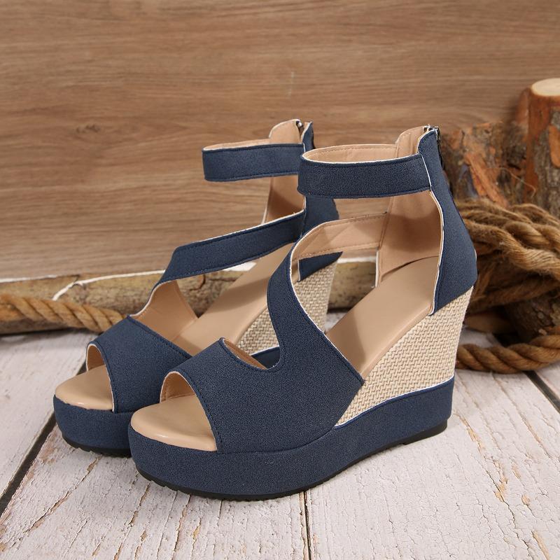 New Large Size Women's Shoes Fish Mouth Women's Sandals Wedge Heel Sandals European and American Outer Wear Zipper High Heel Sandals