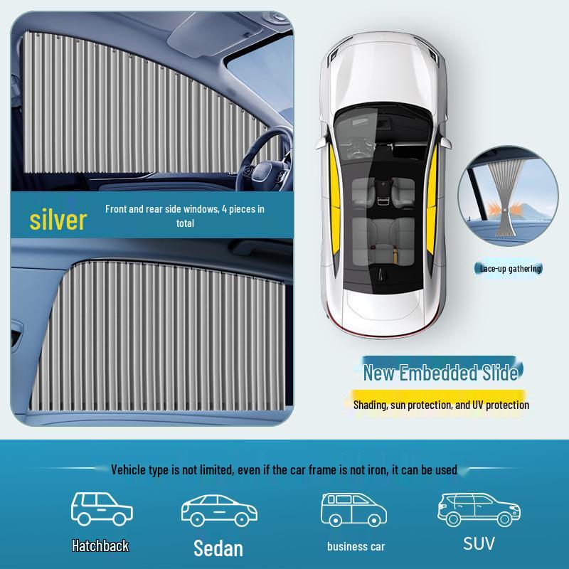 Automatic Retractable Car Sunshade Curtain with Embedded Blackout Privacy and Magnetic Track for Side Windows