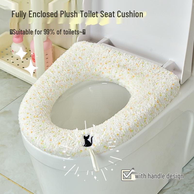 Měkký obláčkový sametový potah na záchodové sedátko ve velikosti plus s madlem - Pratelný, podložka na polštářek na podzim/zimu