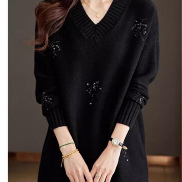 

Warm Knitted Sweater for Women Oversize Pullover Thickened Winter Tops Stretchy Long Sleeve Autumn Jumper M чёрный