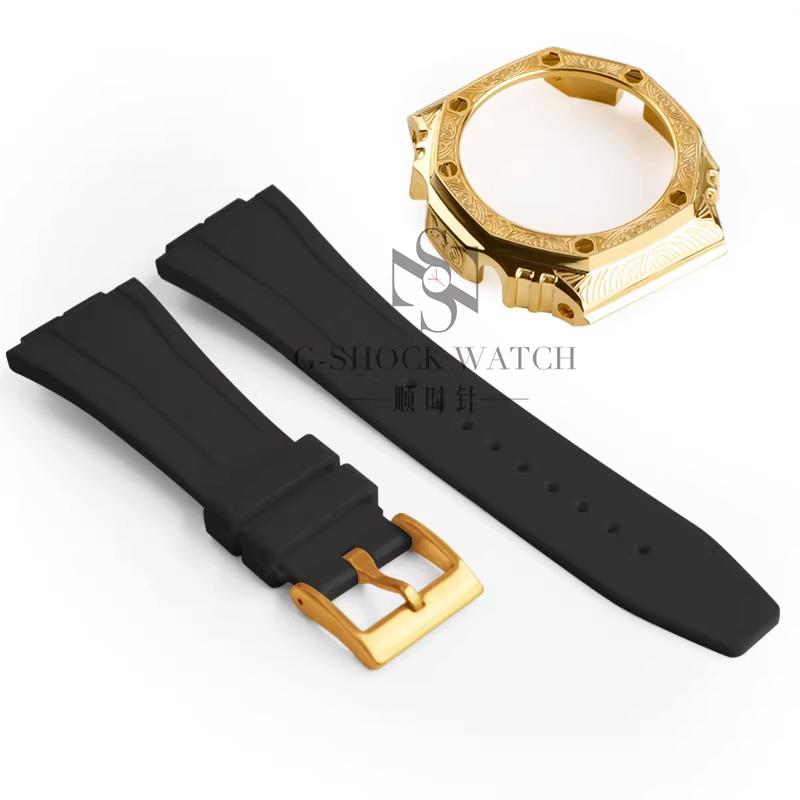 GA2100 Para Casio Carvalho de Fazenda Escultura Caixa de Metal Pulseira de Resina GA2100/2110 Escultura Modificada GM2100 GBM2100 Caixa Acessórios de Relógio