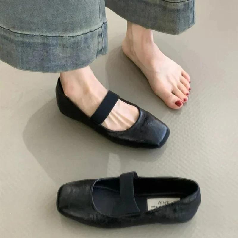 Karree Frauen Ballerinas Schuhe Mode Flachen Gummiband Frühling Herbst Damen Komfort Weiche Sohle Ballerina Schuhe