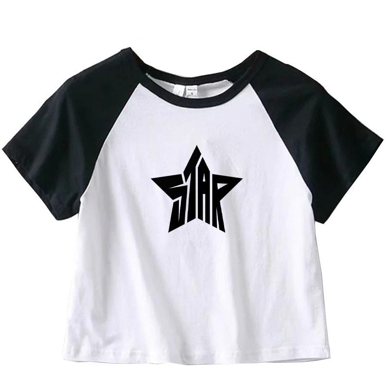 Y2K Star Crop Top Tshirt Summer Fashion Personalised Pentagram Neckline T-Shirt Short
