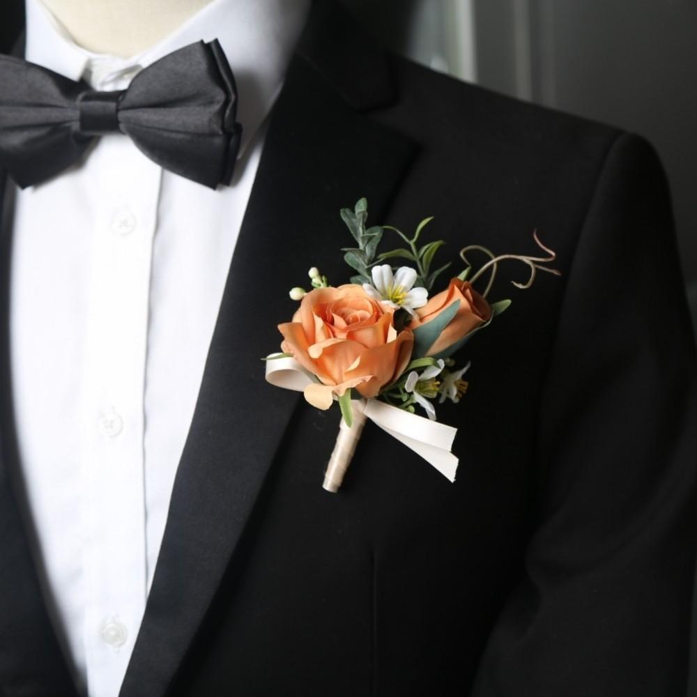 Eleganckie Sztuczne Boutonniere Kwiaty Jedwabne Kwiaty Kwiat na Piersi Pana Broszka z Róży Studniówka