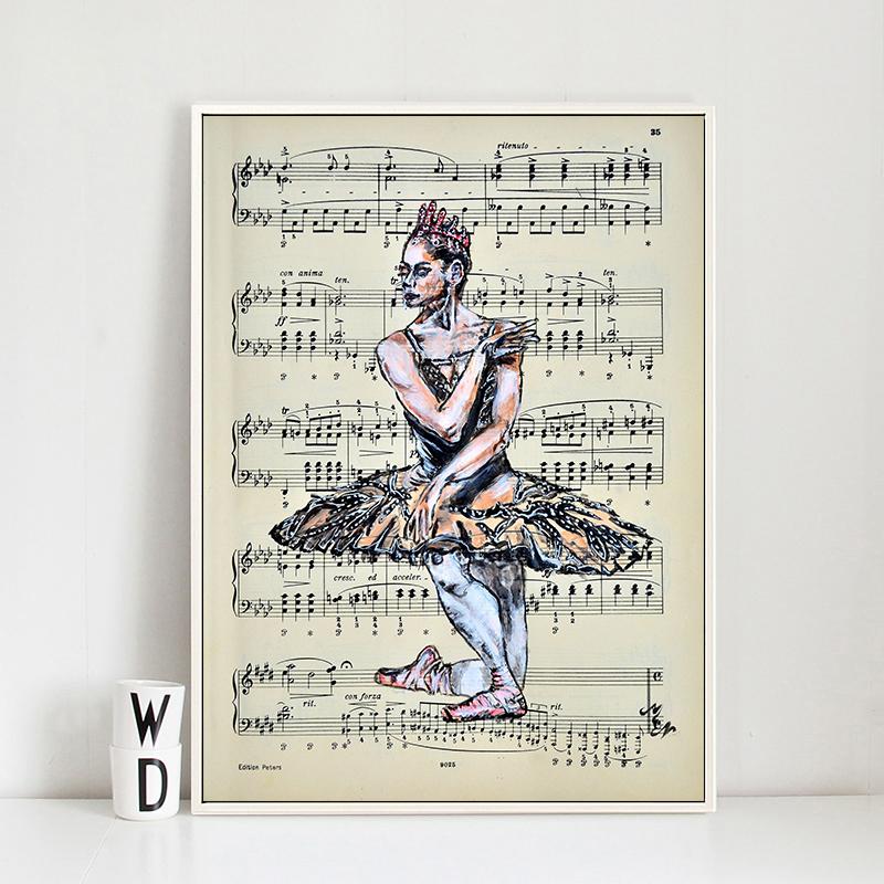 Vintage Dancing Girl Ballerina Music Score Posters and Prints Ballet Dancer Canvas Painting Wall Art Picture Living Room Decor No Frame