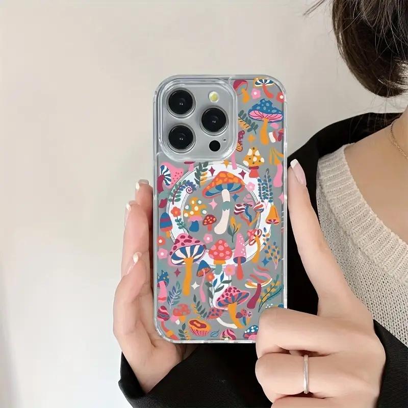Cross-Color Mushroom Magnetic iPhone 17 Pro Protective Case - Drop-Proof for Models 15/13/12/11