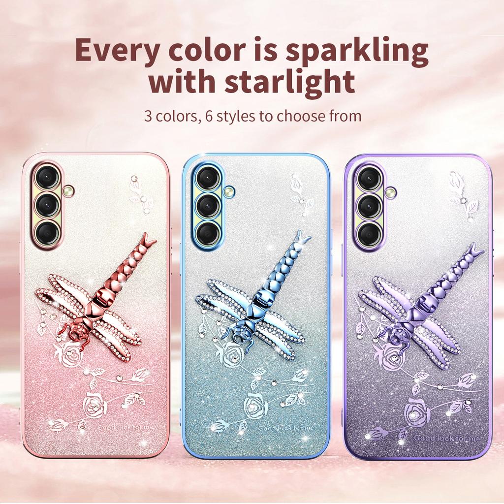 KADEM For Samsung Galaxy A17 Case Dragonfly Kickstand TPU Flowers Glitter Phone Cover