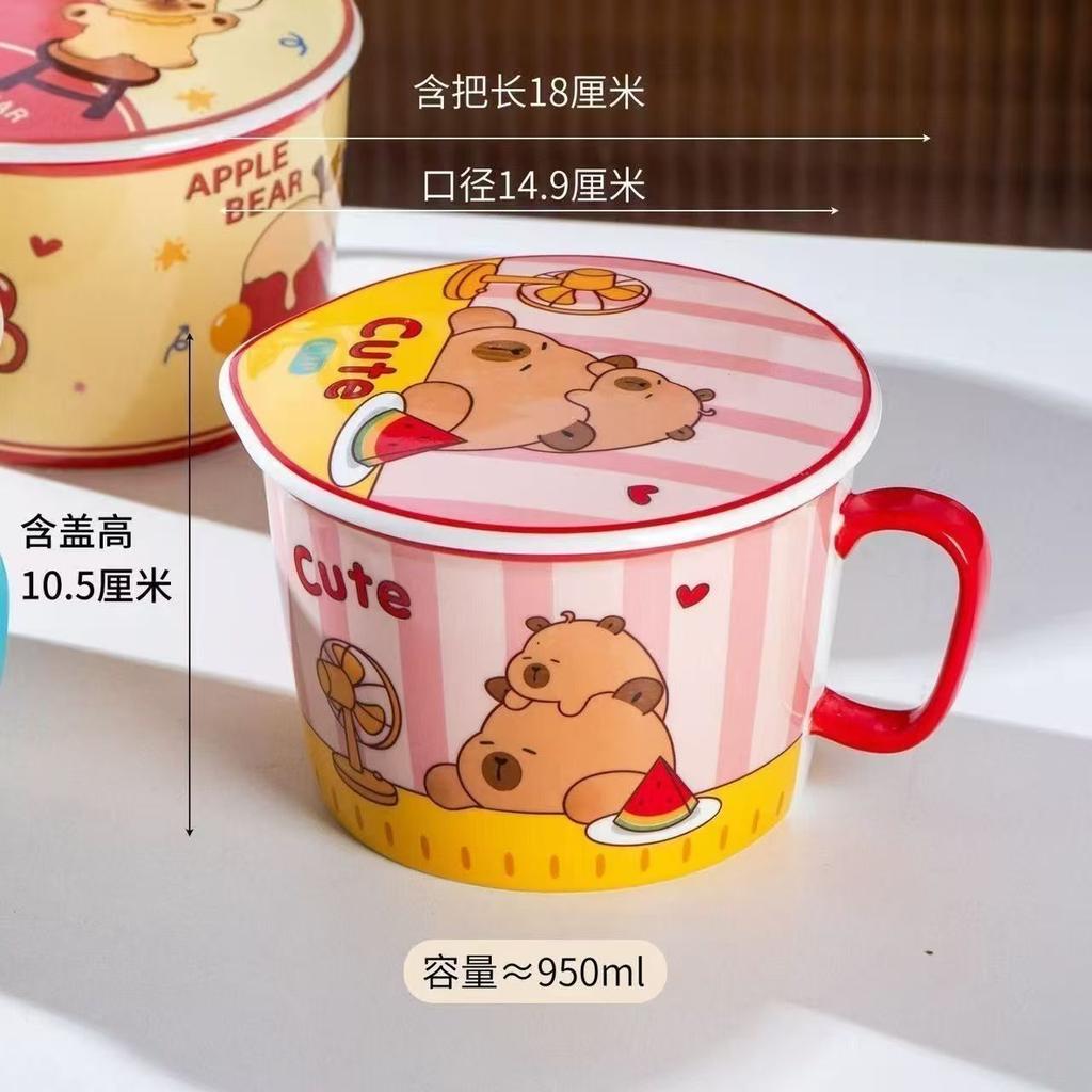 Ins Style Creative Instant Noodle Ceramic Cup Bowl with Cover Bento Box Student Lunch Box Instant Noodle Bowl Soup Bowl Set