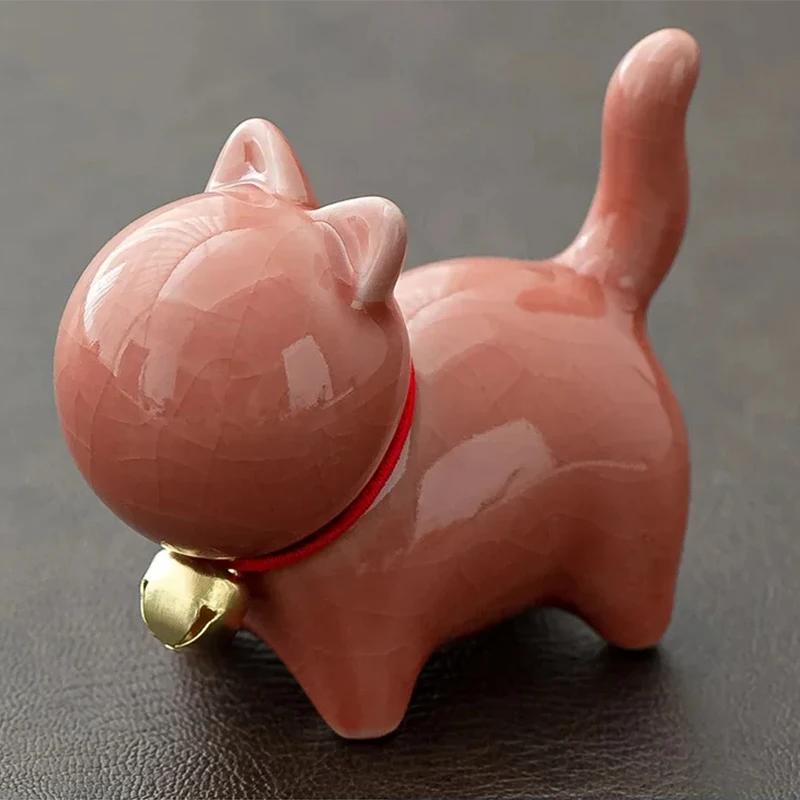 Tea Pet  Ceramics Ornaments Gold Painted Boutique Tea Table Accessories Kitten Creative Ceramics Cute Kitten Ornament Animal
