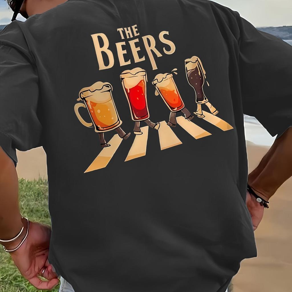 Sommer Herren Buchstaben Bierdruck 100% Reine Baumwolle Rundhals Kurzarm Locker Lässig Outdoor Party Atmungsaktives T-Shirt