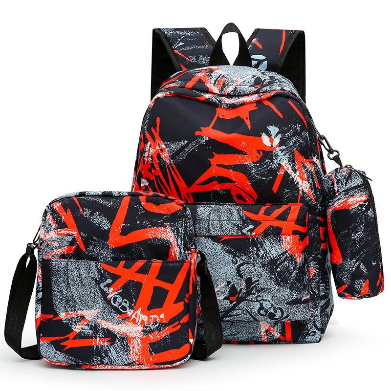 School bag fashionable men's three-piece backpack, primary and secondary school student school bag fashionable large-capacity anti-splashing backpack