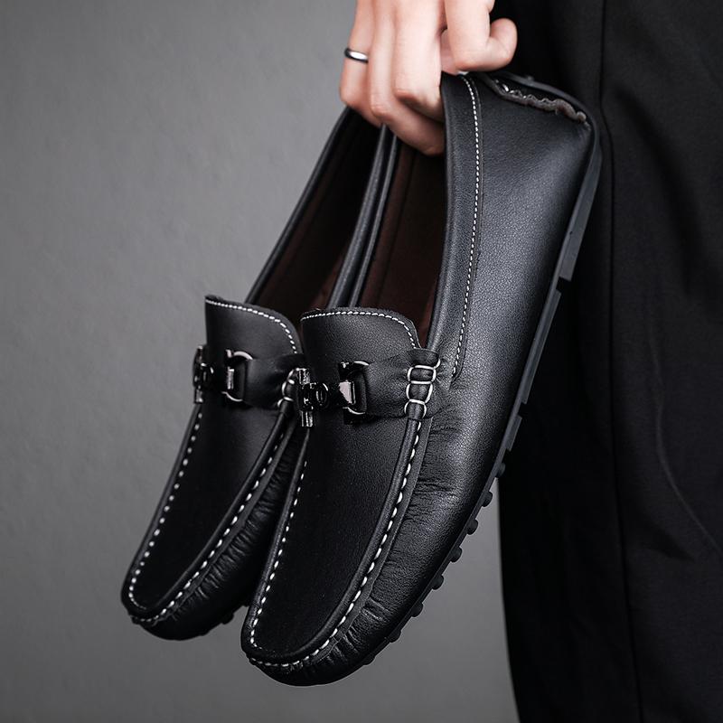 Fashion Metal Buckle Men's Loafers Travel Leather Casual Shoes Wedding Dress Shoes Moccasins Slip On Flats Leisure Walk Driving Footwear