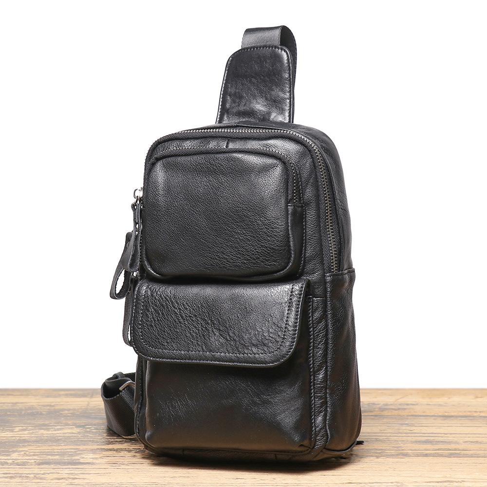 Leather Shoulder Bag, New Top Layer Cowhide Crossbody Bag, Casual Chest Bag, Men's Portable Multifunctional Bag