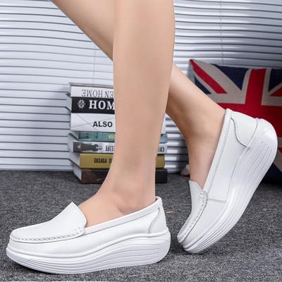Lederschuhe für Damen Weiße Sneaker Clogs Plateau Damenschuhe Echtes Leder Lässig Krankenschwester Sommer Creepers Kleid Durchbrochen