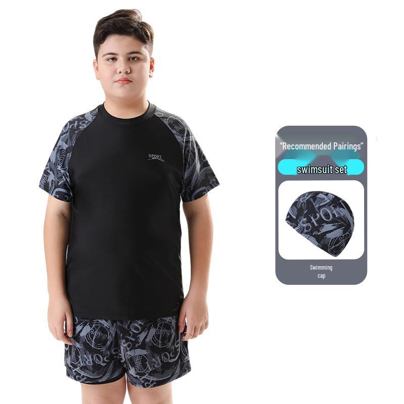 Boys' High-Elastic Quick-Dry Swimsuit Set - Anti-Embarrassment, Two-Piece Beachwear for Tweens and Teens