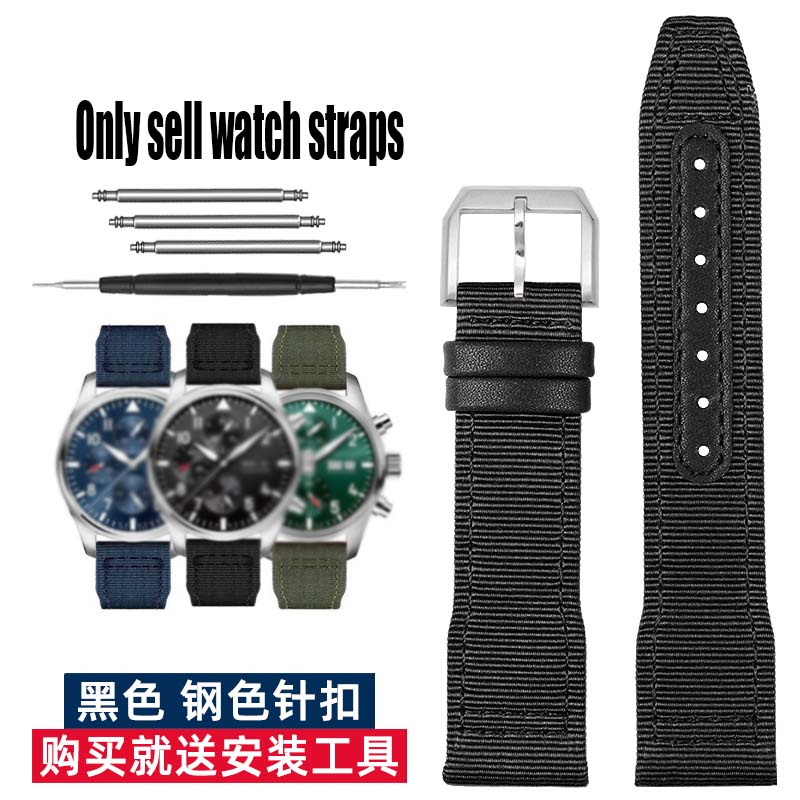 20 21 22mm Braccialetto Blu Verde di Alta Qualità per Orologio IWC Cinturino in Nylon e Vera Pelle Big Pilot Little Prince Mark 18