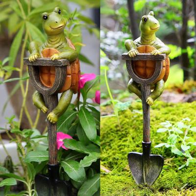 Tiergartenstatue, Frosch, Kaninchen, Schildkröte auf Schaufel, Harz, Ornament, Blumentopfeinsatz