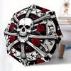 Skull & Roses Crossbones Circular Wall Art Decor Umbrella, Portable 3-Fold Compact Umbrella for Men & Women R135