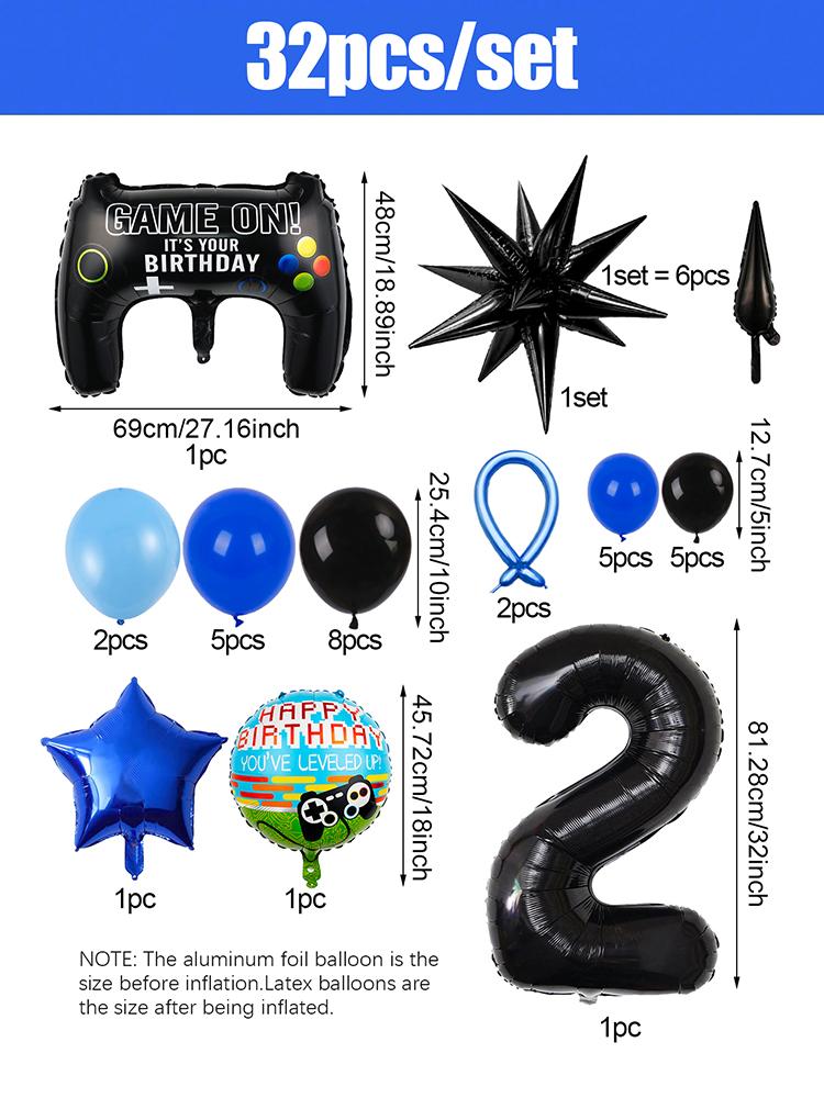 1set Video Game Theme Number Birthday Set Game Controller Balloons Black 1-15 Number Balloons Gamer Kids Birthday Party Decors