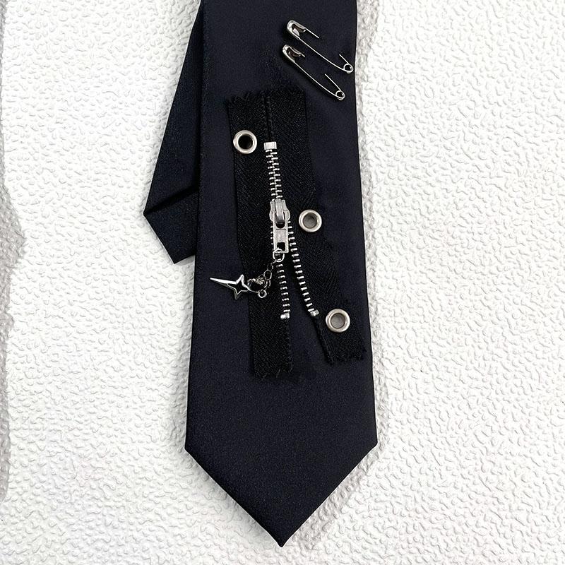 Handmade Zipper Punk Dark Y2K neck tie Cool Trendy Polyester Silk Personalized lazy Tie