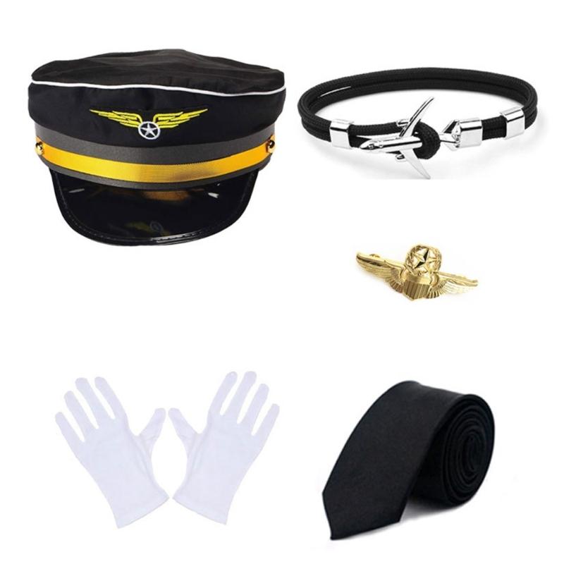 

Flight Captain Outfits Captain Hat Uniform Epaulettes Neck Tie Halloween Stewardess Costume Flight Attendant Cosplay Set