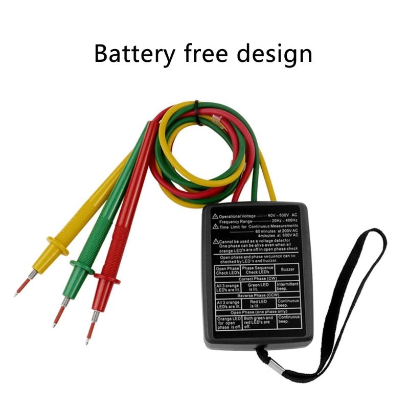 3 Phase Sequences Presences Rotation Tester Indicator Detectors Meter with LED 60V-600V 3 Phase Rotation Tester Tool