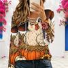 Women Plus Size White V Neck Long Sleeve Eyelet Chain Halloween Ghost Printed Top