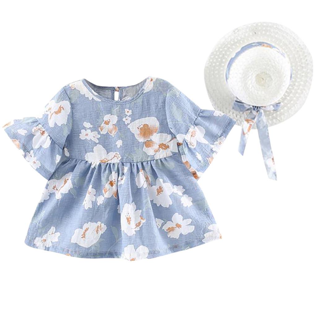 Buy Infant Baby Girl Dress+Hat Cap Outfits Flare Sleeve Flower Floral