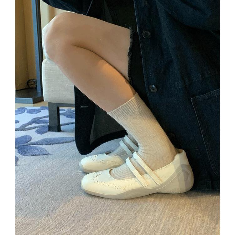 Cowhide version silver ballet sports and leisure shoes flat-soled single shoes women's shallow mouth square head thick sole Mary Jane shoes