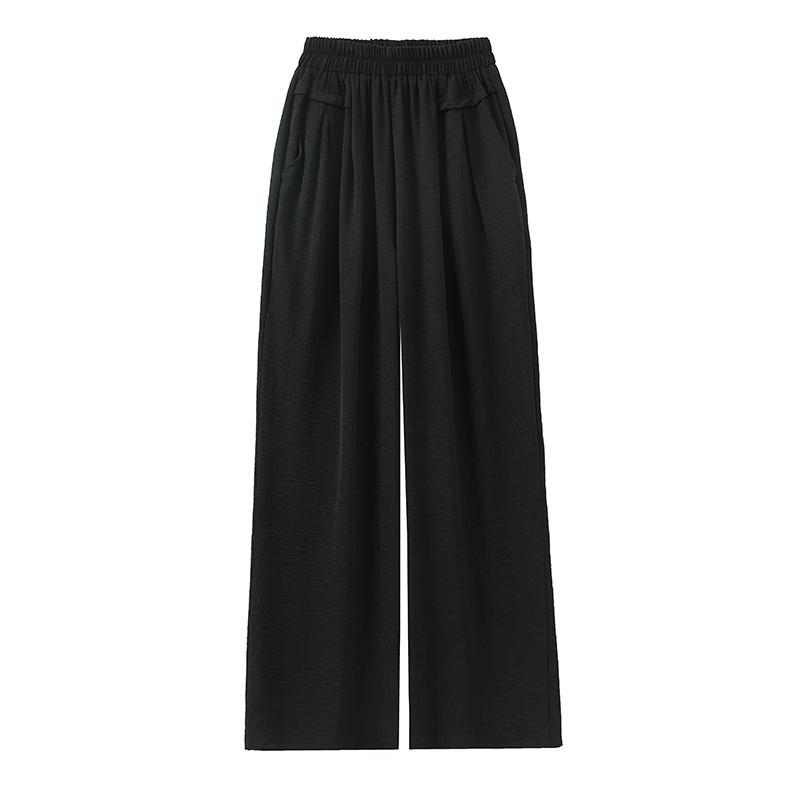 Summer Wide Leg Pants Women Clothes Casual Elastic Waist Plus Size High Waist Black Pants