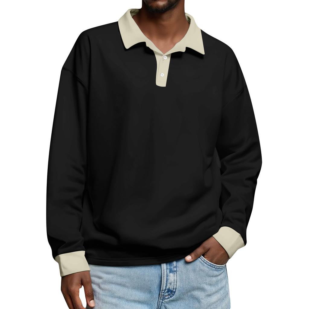 Men's Casual Color-Blocked Button-Up Long-Sleeve Tops