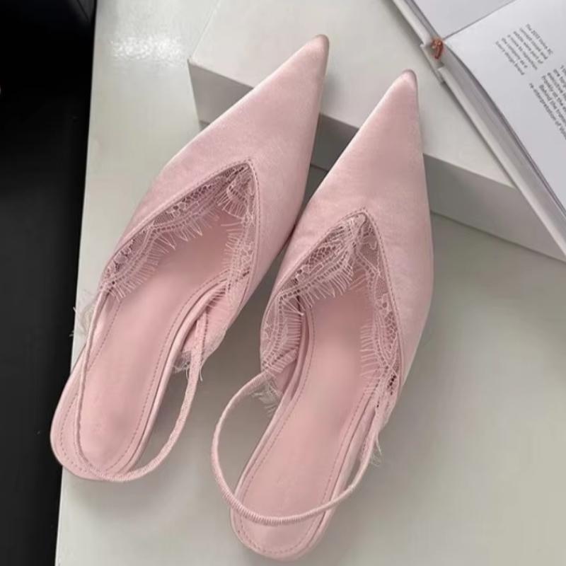 Fashion Dress Women Sandals 2025 Hot Sale Shoes Female Closed Toe Women's Sandals Pointed Toe Slip On Low Heel Lace Shoes Women