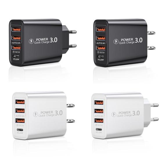 Adattatore di Alimentazione 30W Multi Porte Ignifugo Ricarica Stabile Spina USA/UE 3 USB PD Tipo-C Caricabatterie da Viaggio per Telefono Cellulare Accessori per Cellulare